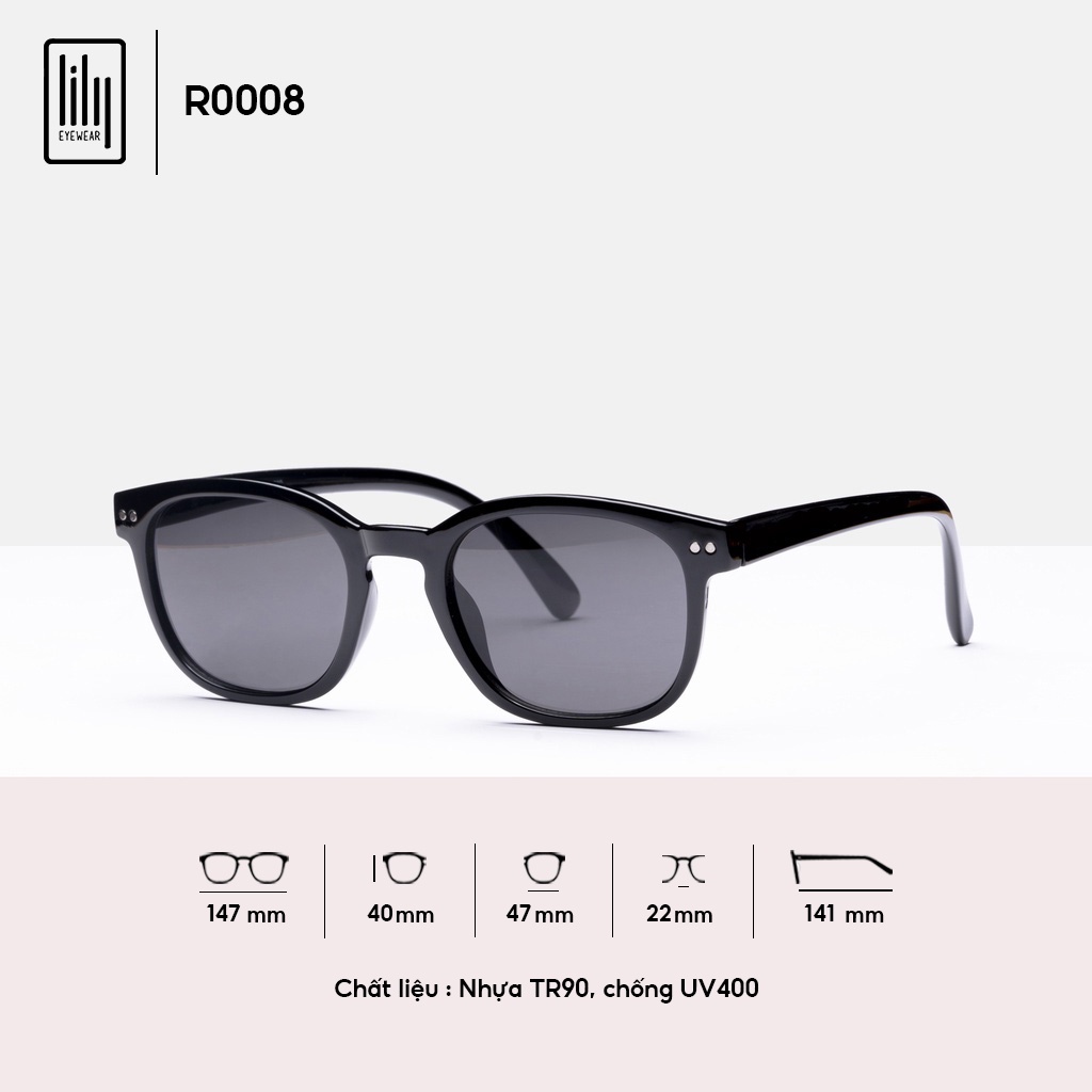 Kính mát nam nữ LILYEYEWEAR mắt vuông thời trang chống UV400 dễ đeo nhỏ gọn r0008