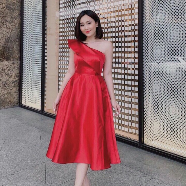 Đầm xoè lệch vai phi lụa cao cấp NƠ LƯNG TO SANG TRỌNG - MS161V660D