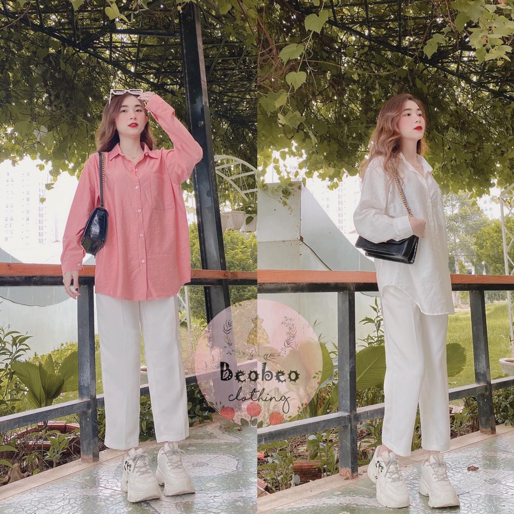 Áo sơ mi oversize có túi 4 màu pastel ulzzang