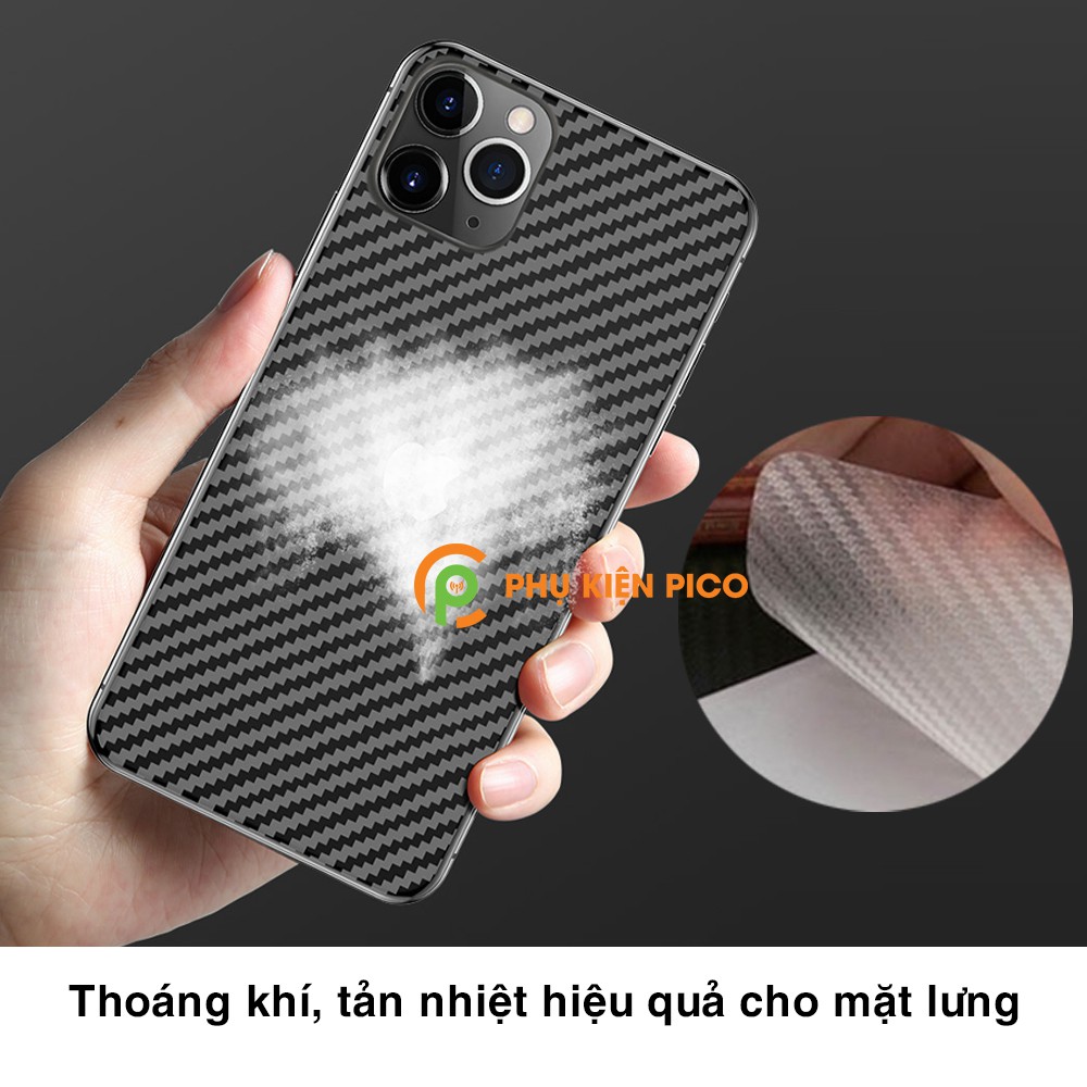 Dán lưng Iphone 12 Pro trong suốt nổi vân Carbon 3D tản nhiệt tốt cho Iphone 12 Pro