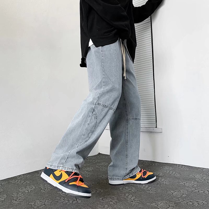Quần denim eo cao ống rộng thiết kế thời trang Hàn Quốc sành điệu dành cho nam