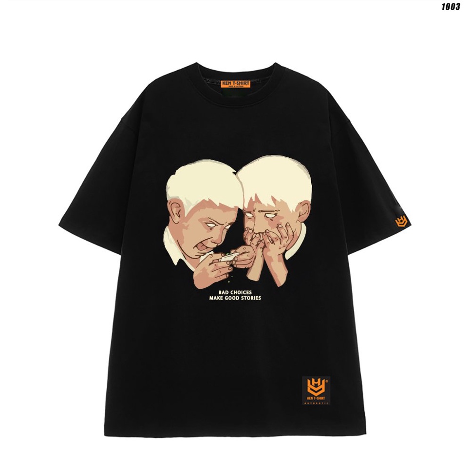 Áo thun unisex form rộng tay lỡ Hai em bé tóc trắng 1003 HY KOREA