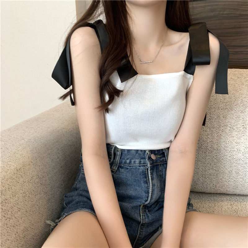 Áo hai dây nữ bản to áo 2 dây nơ dáng croptop phong cách tiểu thư