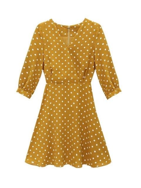 Đầm Nữ Vàng Bi Cam Cổ Chéo