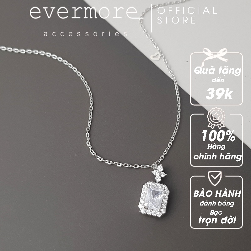 Dây chuyền bạc EVEMRORE, vòng cổ chữ nhật đính đá bạc ý 925, phong cách thanh lịch, minimalism - D030
