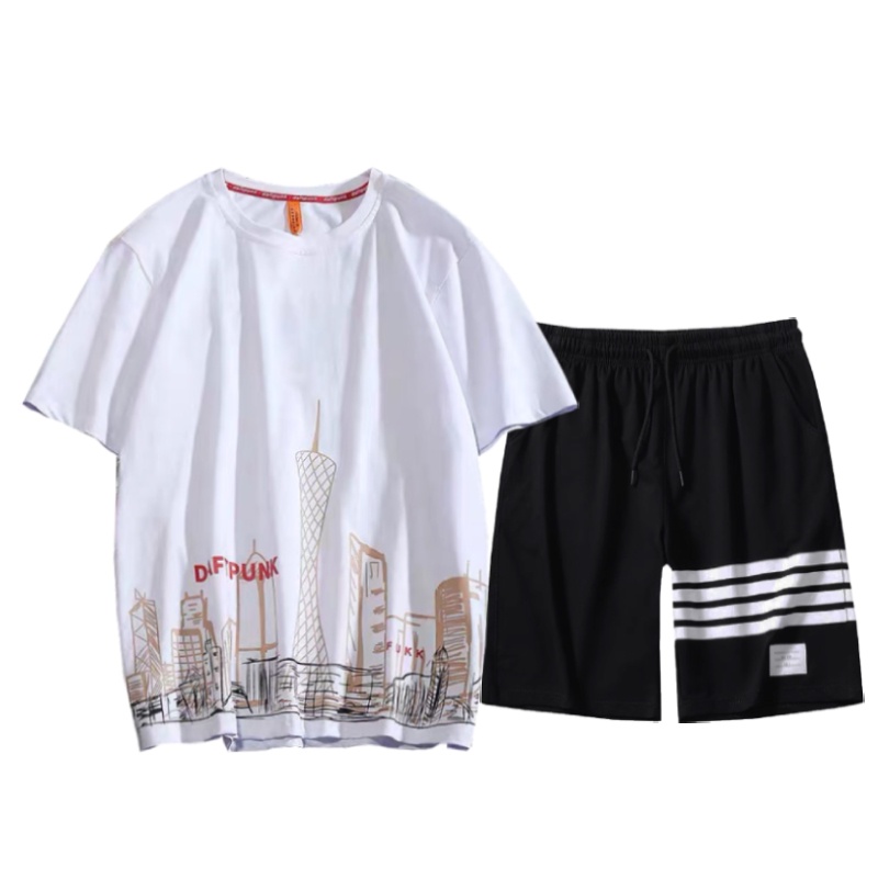 Set Bộ 2 Món Quần Shorts + Áo Thun Nam Chất Vải Thun CB2_MAT178TH_MSH001THDEF6 (Tòa Nhà Thành Phố + 3 Kẻ Ngang)