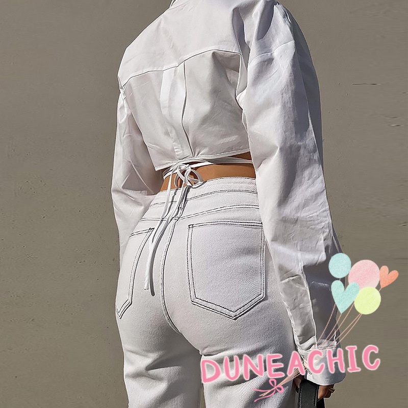 DUNEA Áo Sơ Mi Croptop Tay Dài Kiểu Dáng Trẻ Trung Cá Tính Cho Nữ