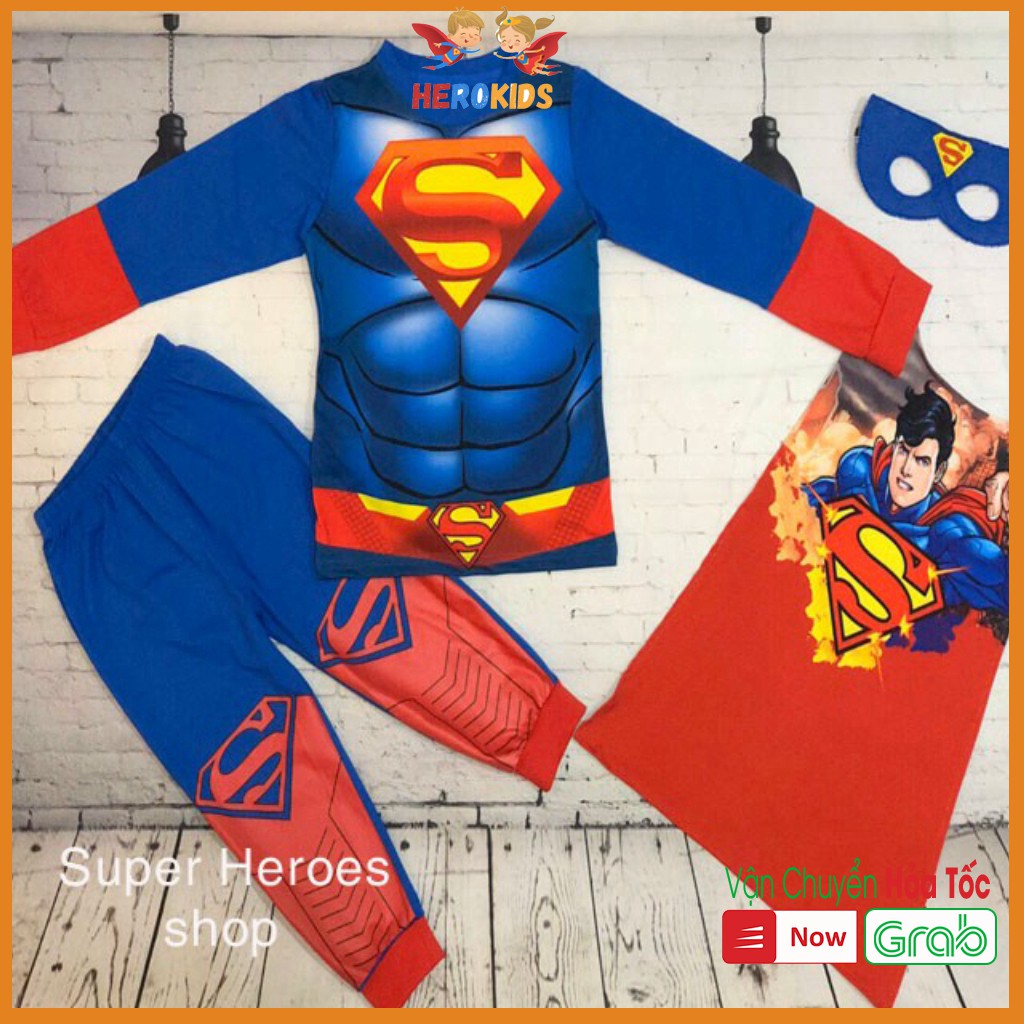Bộ Super man Dài Tay  In 3D, Co Giãn 4 Chiều, Thấm Mồ Hôi tốt (Tặng Áo Choàng Và Mặt Nạ), Bao Đẹp