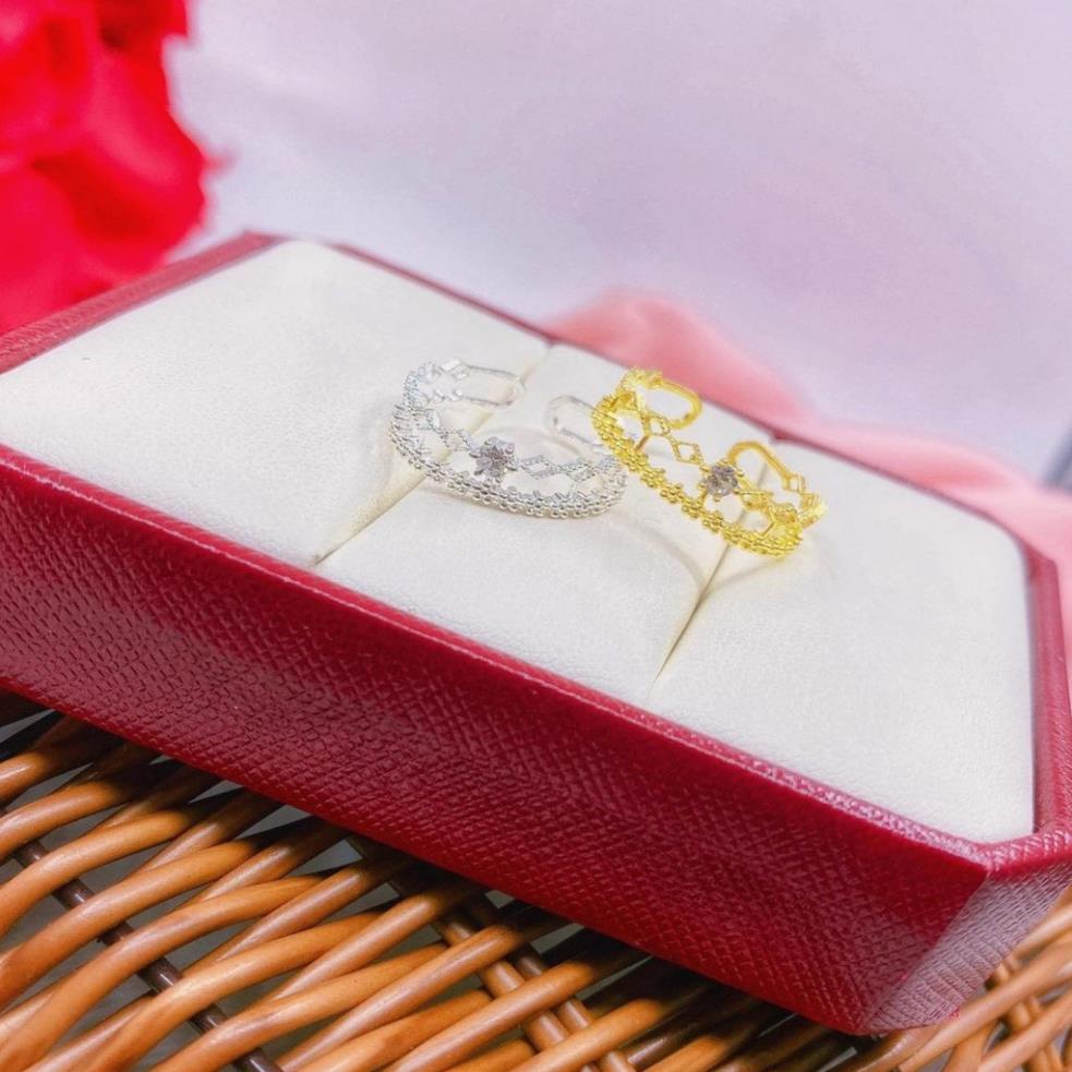 Nhẫn vương miện hở cho nữ bạc ta nguyên chất_ Bạc Kim Hưng
