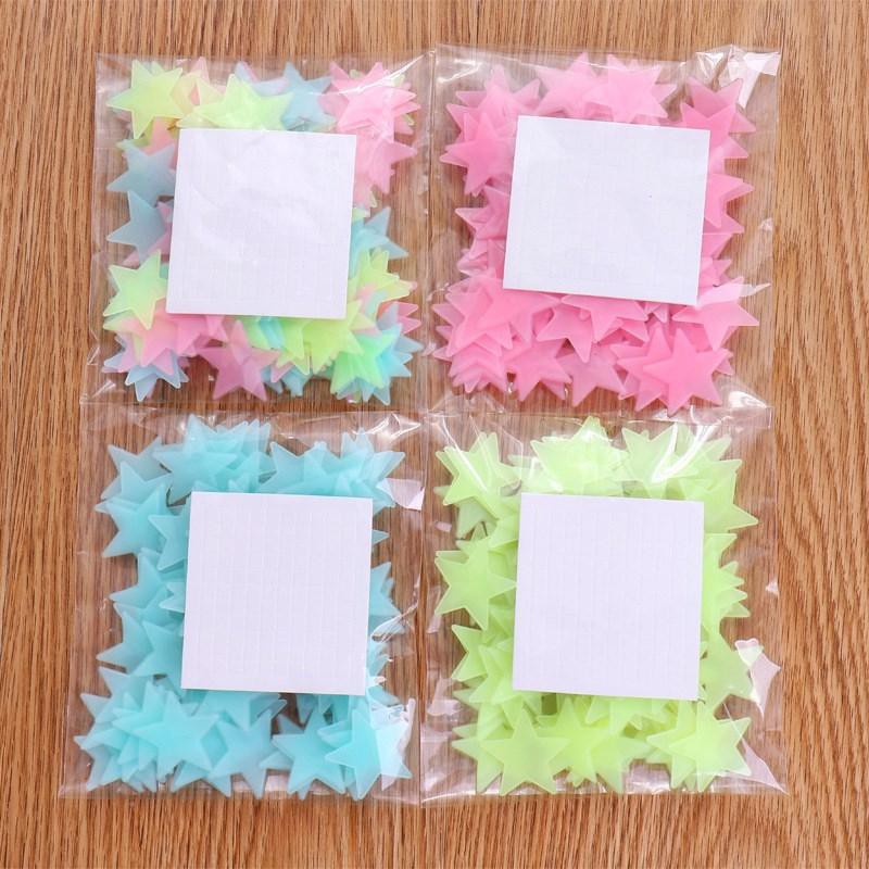 Gói 100 ngôi sao dạ quang dán tường màu sắc 3cm vrg1588 SHIPNHANH88