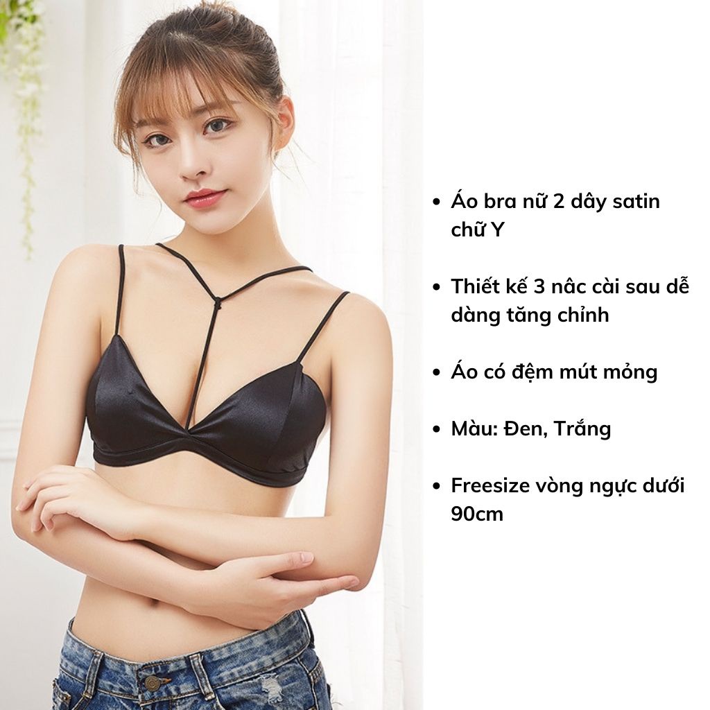 Áo bra nữ 2 dây satin chữ Y vô cùng quyến rũ và gợi cảm, Áo lót đệm mút mỏng LANIXA B9604
