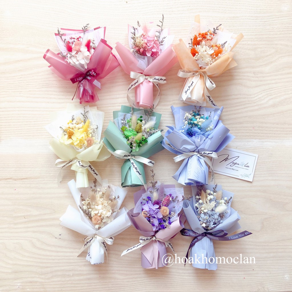 Bó hoa khô mini Multicolor handmade quà tặng hộp quà phụ kiện chụp ảnh sản phẩm độc đáo