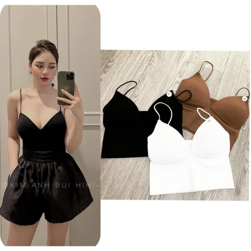 Áo 2 dây Bra vải len gân  siêu phẩm Hot UN🤩