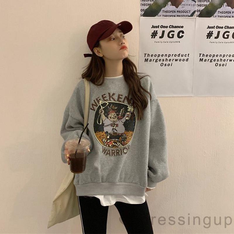 Áo thun tay dài cổ tròn dáng rộng in chữ thời trang mùa thu cho nữ