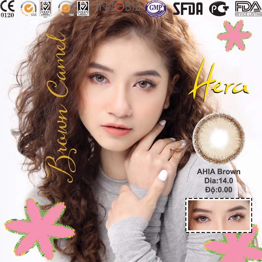 Kính Áp Tròng Hera AHIA Brown Hàn Quốc Lens Nâu Dia 14.0 Có Độ Cận