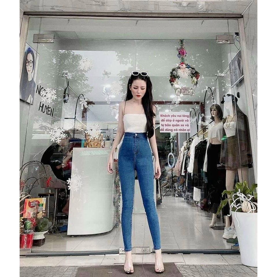 Quần Jeans nữ trơn cạp cao 1 khuy Quần bò nữ lưng cao túi trước siêu tôn dáng mã OH311