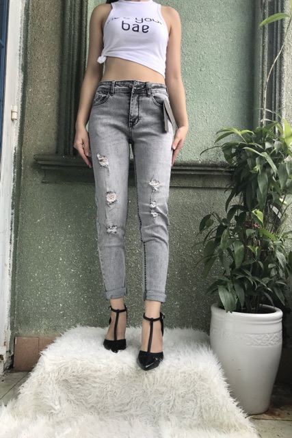 QUẦN JEAN BOY BAGGY VNXK CO DÃN MẠNH xám rách