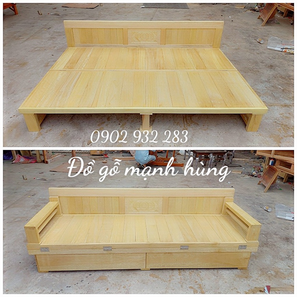Ghế Sofa giường gấp gỗ tự nhiên ,có hộc kéo G01