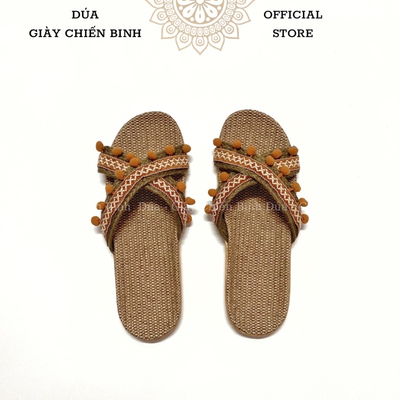 Dép Cói Quai Chéo Tua Rua Làm Thủ Công, Dép Đi Biển