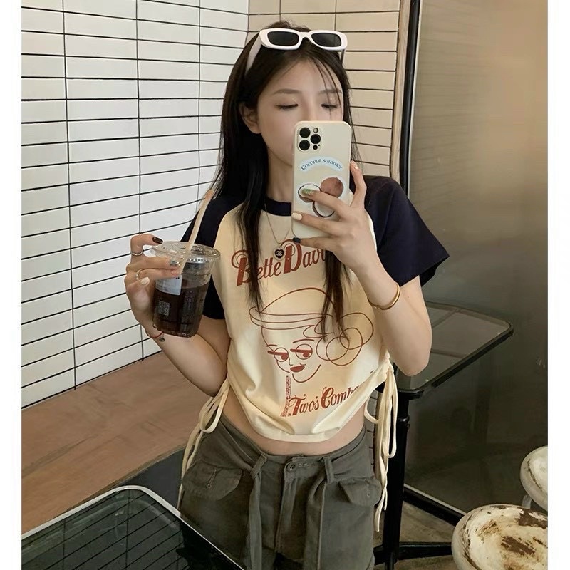 áo crop top rít dây hai bên phối tay màu đẹp rd3