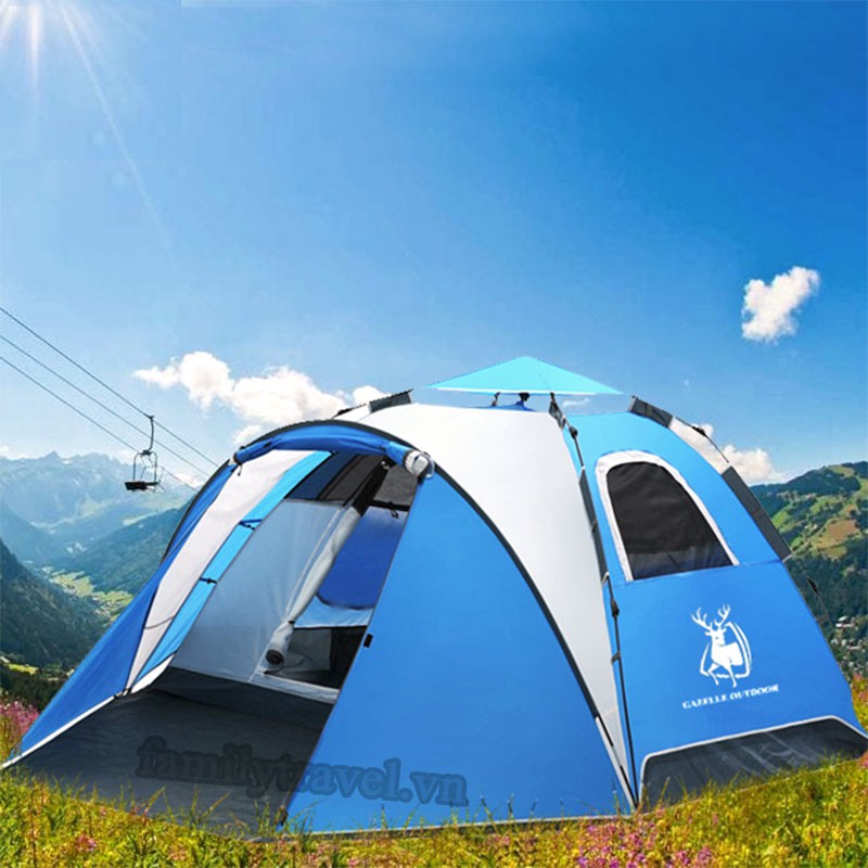 Lều cắm trại tự bung 2 khoang dành cho 4-6 người Gazelle Outdoors GL1668- Lều có kèm 2 cây chống mái Bụi Travel