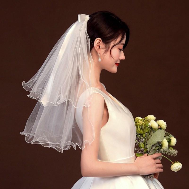 Mạng che mặt cô dâu 2 tầng bằng vải tuyn