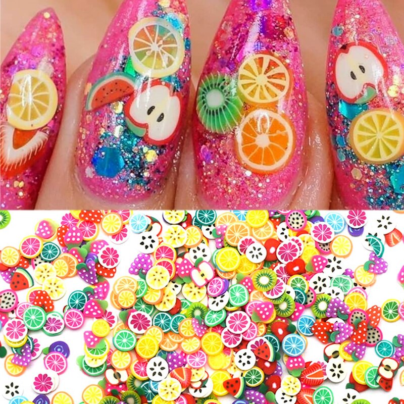 3D Fruit Pattern Nail Art Slices/ Multipurpose Polymer Fruit Slices For DIY Crafts Slime Making Cellphone Case Decoration
