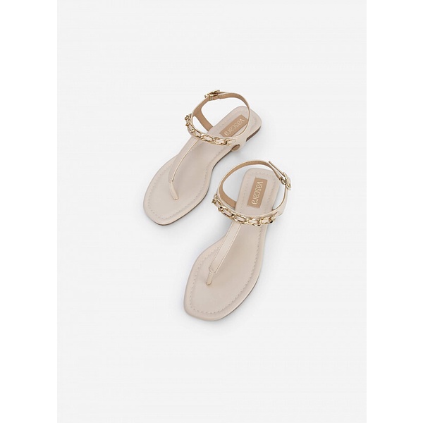 Vascara Giày Sandal T-Strap Quai Phối Xích - SDK 0321 - Màu Be