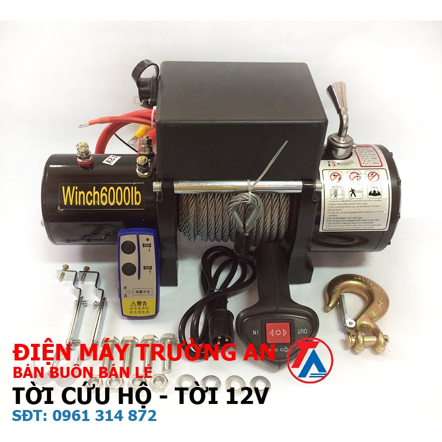 Tời điện kéo xe, cứu hộ nguồn ắc quy 12v 6000lbs ~ 2,7 tấn