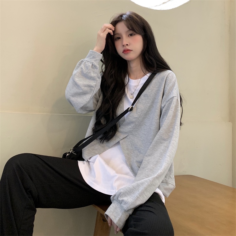 SUXI Áo Nỉ Nữ Dài Tay Cổ Tròn Thời Trang Hàn