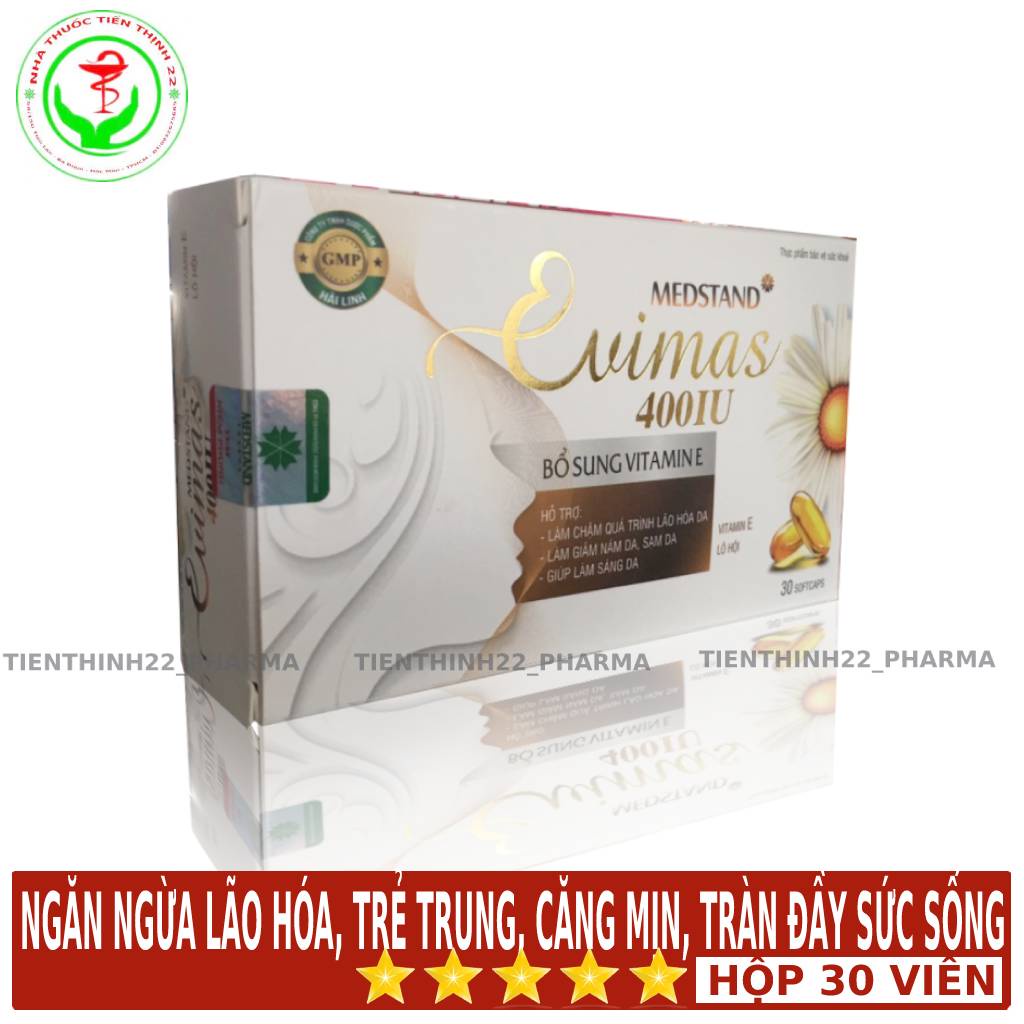 Viên uống đẹp da Medstand Evimas 400IU - Vitamin E àm mờ các vết thâm nám sạm da - Hộp 30 viên