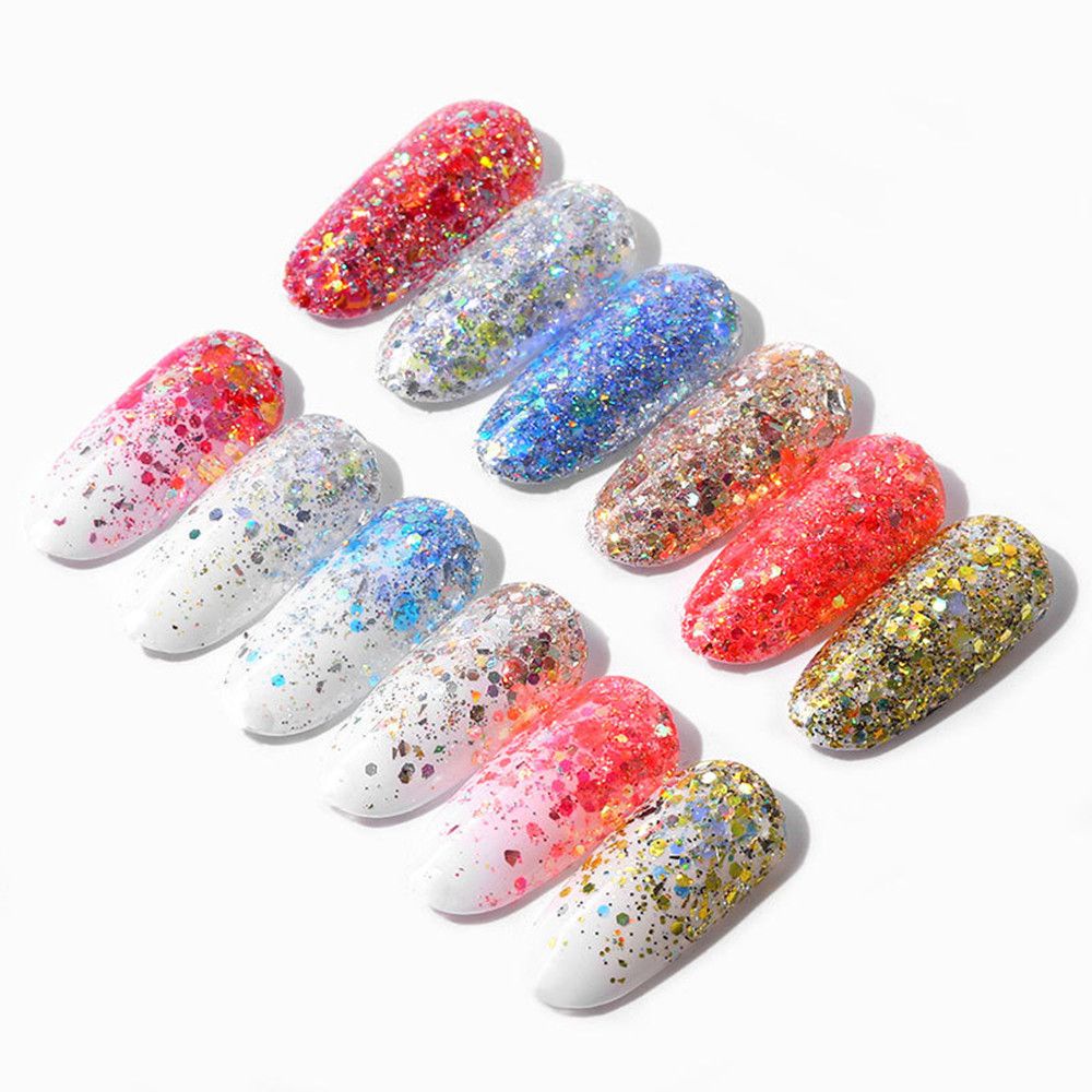 Bột Kim Tuyến Lục Giác Màu Laser Lấp Lánh Trang Trí Móng Tay Nghệ Thuật DIY