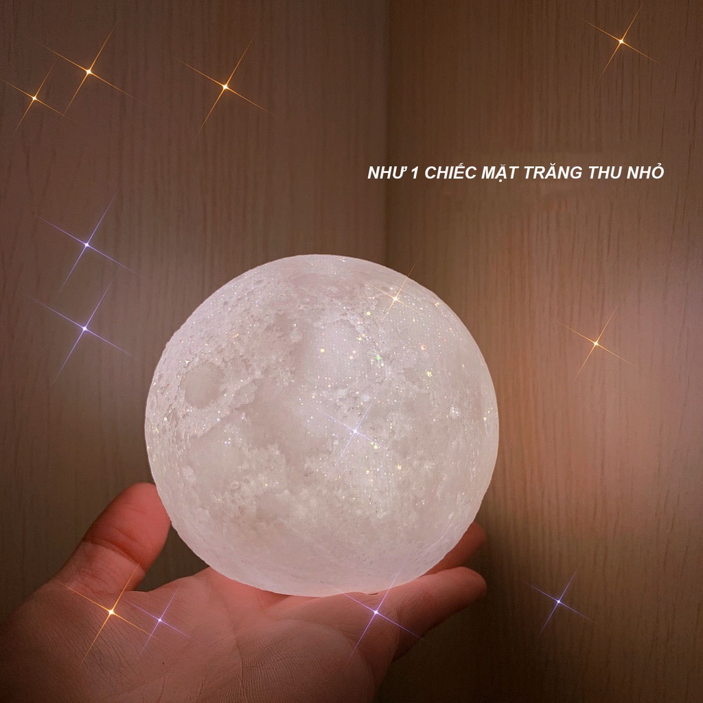 Đèn ngủ 3d hình mặt trăng trang trí để bàn làm việc, công suất 1w, kích thước 15cm sạc pin, nguồn usb