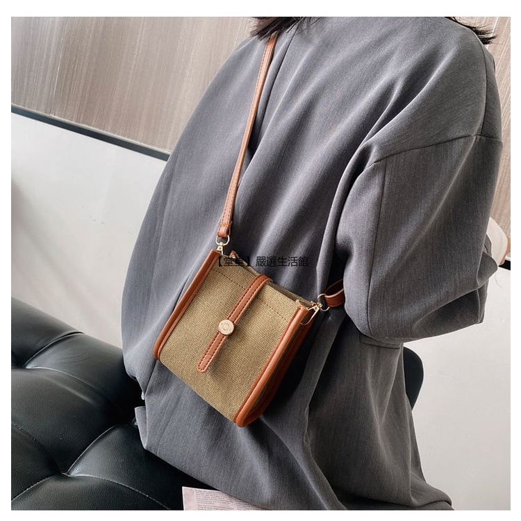 Mini Bucket Bag Phiên bản Hàn Quốc Thời trang Canvas Bag Crash Màu PU Da Phụ nữ Nhỏ Sling Bag