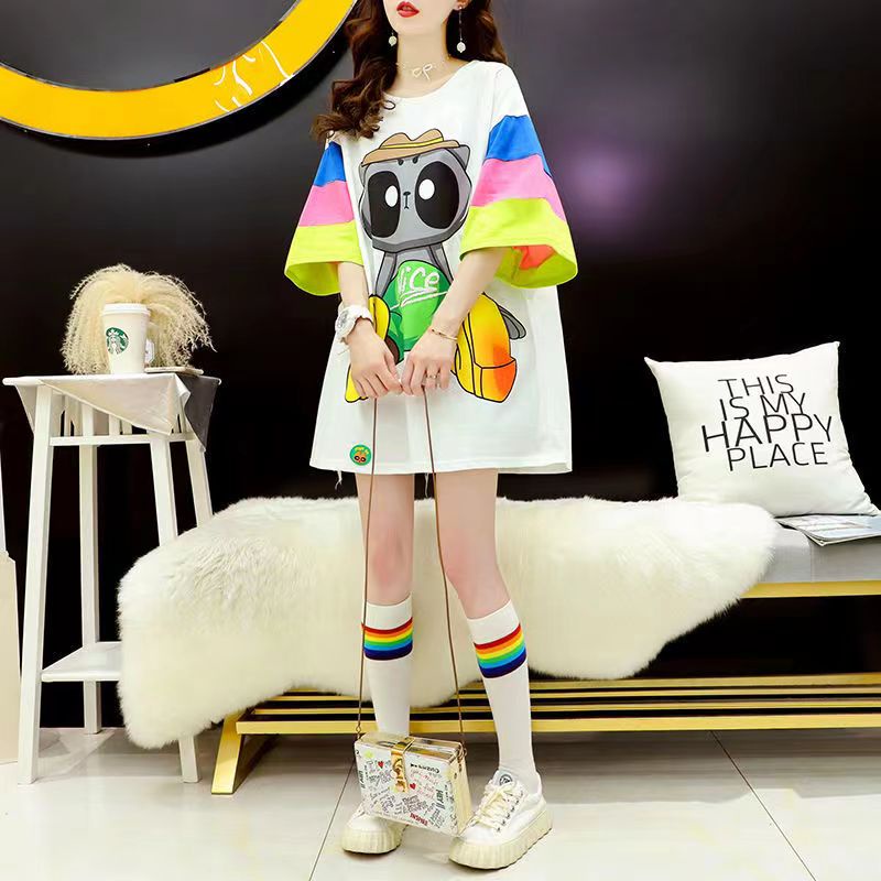 Áo Thun Tay Ngắn Dáng Rộng Họa Tiết Hoạt Hình Phong Cách Hàn Quốc Thời Trang Mùa Hè Cho Bé Gái 12-14 Tuổi