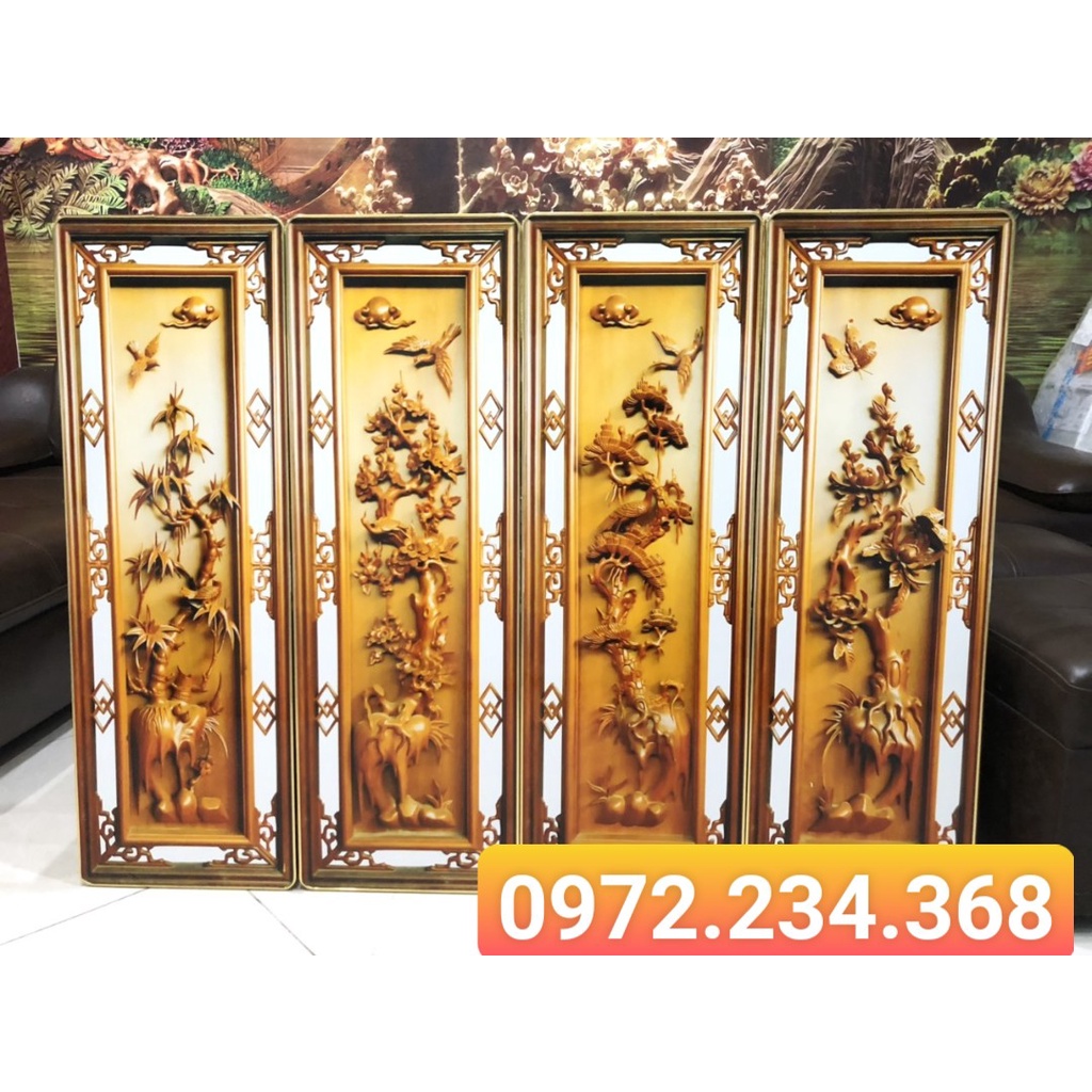 Tranh tráng gương tứ quý/gỗ MDF Hàn Quốc GP