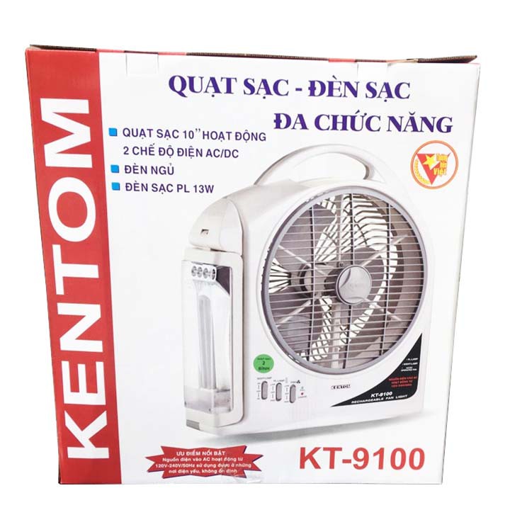 Quạt sạc - Đèn sạc Kentom 1 Bình KT-9100