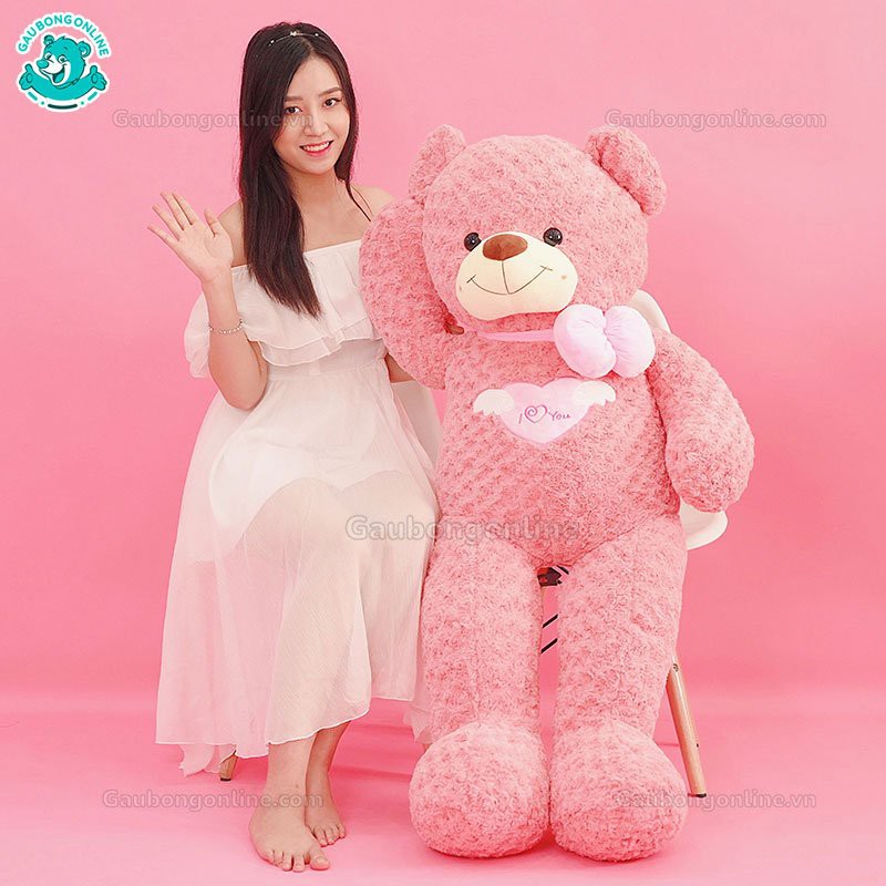 Gấu Bông Teddy Cao Cấp Angel hồng lông xoắn 80cm - 1m1 - 1m3 - 1m6. Quà tặng Đẹp và ý nghĩa.