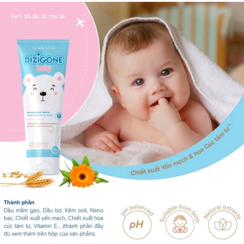 Kem Dizigone Baby ⚡ Tặng quà ⚡ Tuýp 30g Dịu mẩn ngứa, Hăm da, Bảo vệ và phục hồi da bé