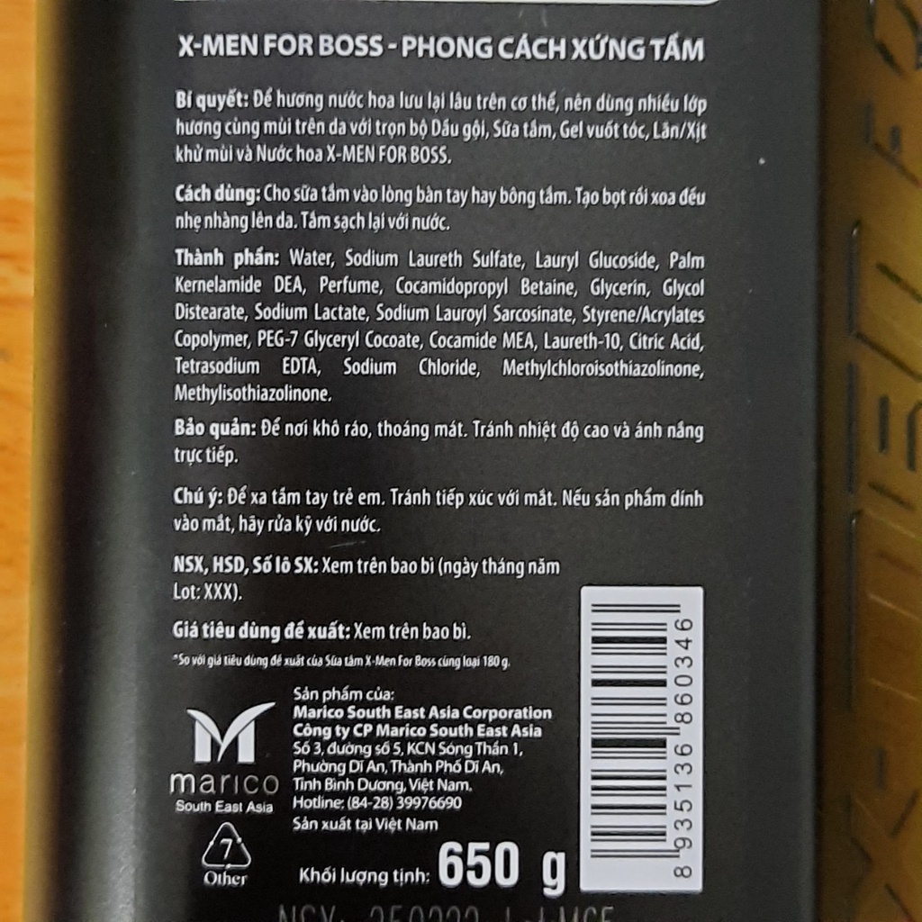 Xmen for BOSS 650g (INTENSE) (S.tắm/ Tắm gội) - BACH HOA HV