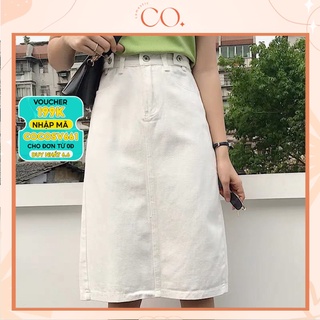 Chân váy kaki jean dài nữ qua gối lưng cao trắng đen ulzzang V02