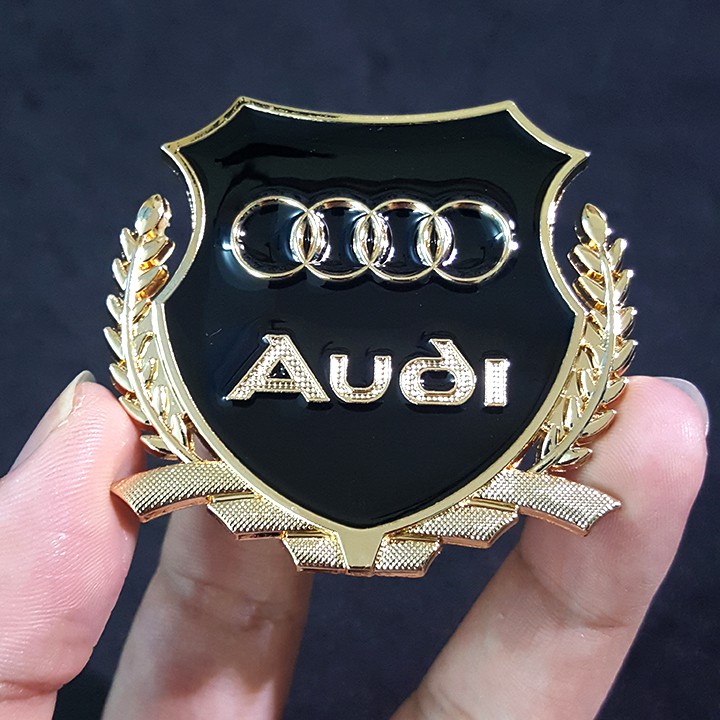 Bộ 2 miếng dán logo kim loại chữ AUDI bông lúa