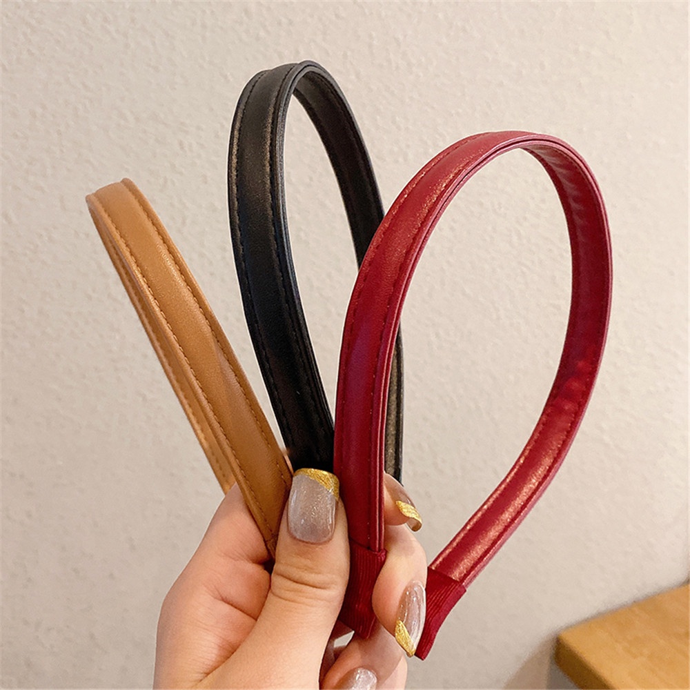 1 dây buộc tóc da PU màu trơn phong cách retro