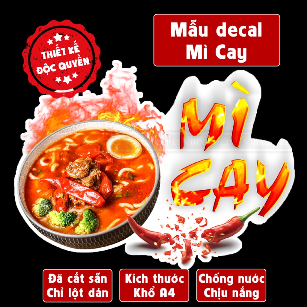 Decal MÌ TRỘN-MÌ XÀO-MÌ CAY trang trí quán nước,dán tường, tủ kính,cao cấp chống nước-mì trộn A4 cắt sẵn chỉ cần lột dán