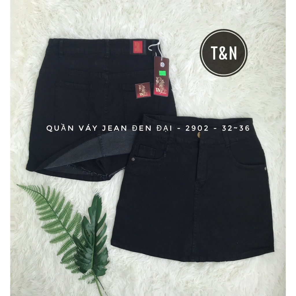 QUẦN VÁY JEANS SIZE ĐẠI Có Quần Trong - Siêu Co Giãn - Đen Tuyền/Đậm Lai Tua Lưng Cao