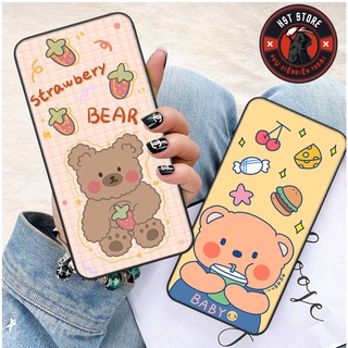 Ốp lưng Redmi Note 5 / Note 5 Pro / Note 7 / Note 7 Pro - in hình bear nền đen và brick dâu tây vàng siêu đẹp