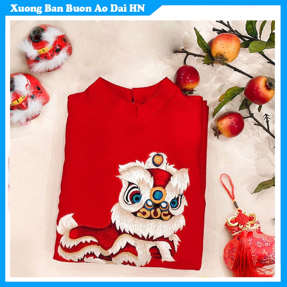 Áo Dài Bé Trai Thêu Kỳ Lân, ao cach tan  thiet ke tet
