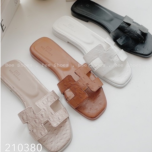 BEESHOES - DÉP NỮ MŨI VUÔNG QUAI NGANG CHỮ H - DÉP NỮ MŨI VUÔNG QUAI NGANG ĐẾ BỆT SẴN MÀU ĐEN - TRẮNG - GHI - NÂU 210380