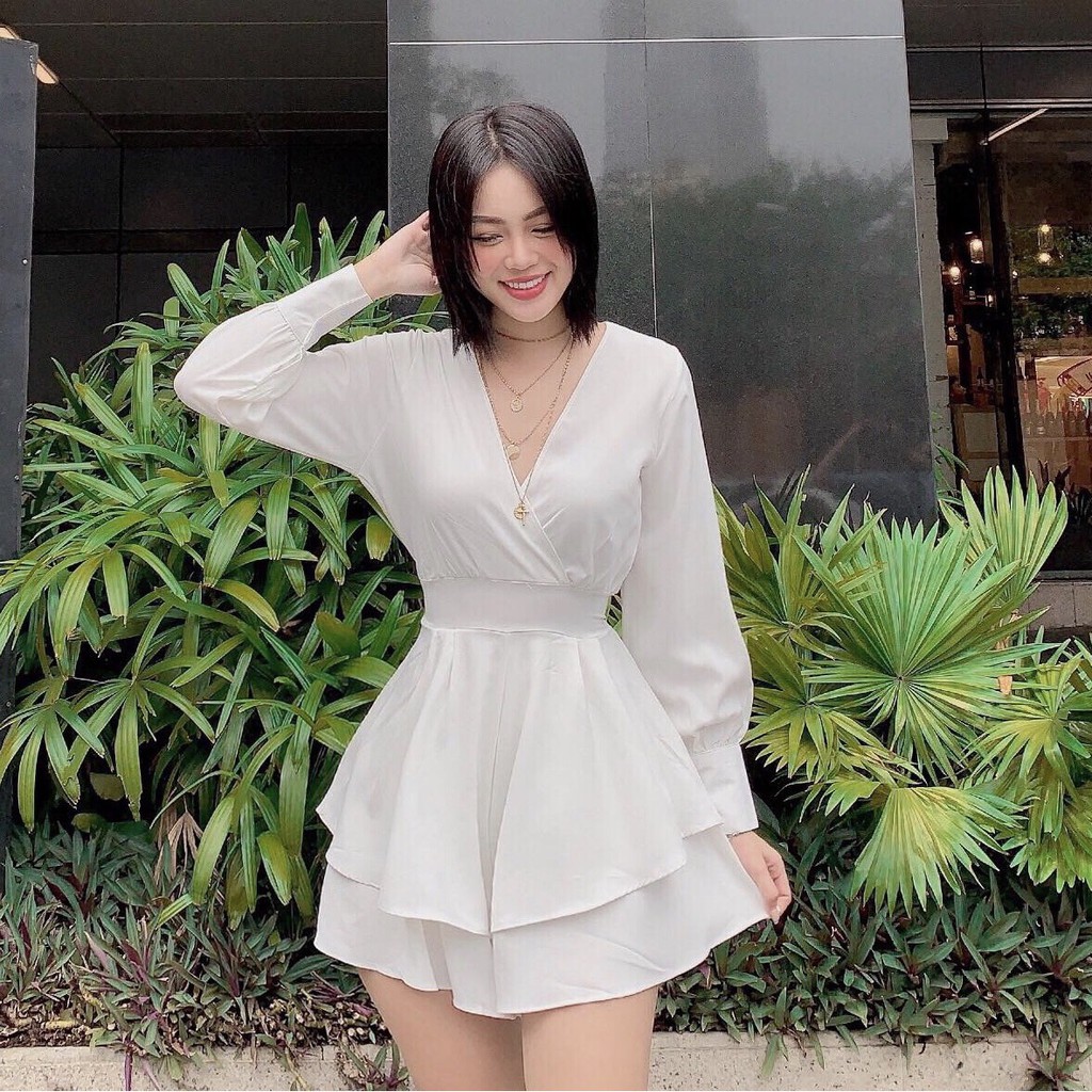 Jumpsuit Tay Dài Đắp Chéo Cột Eo 2 Màu - JU299