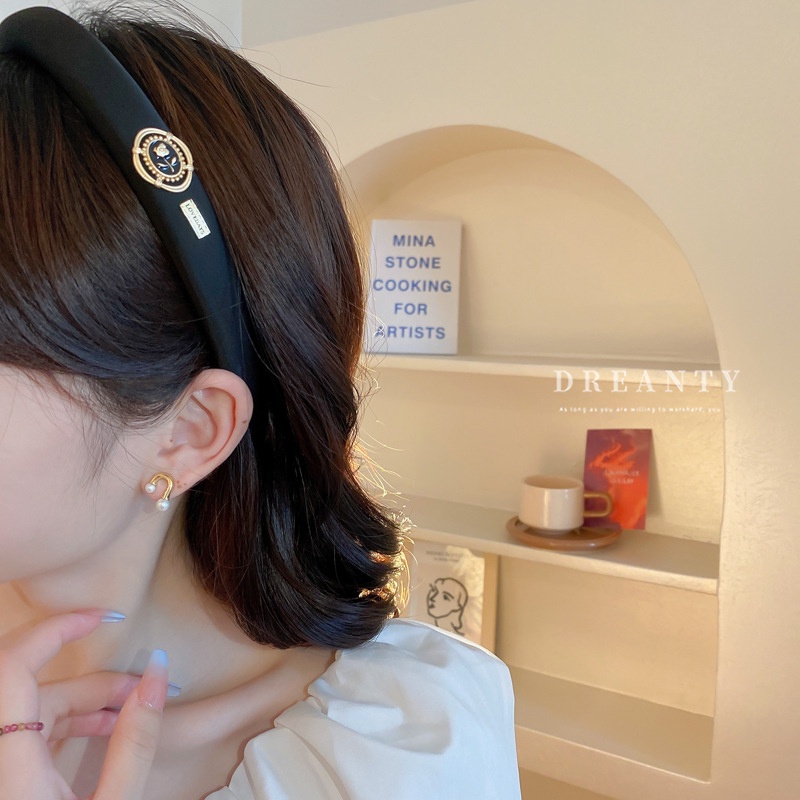 Băng Đô Cài Tóc Bằng Vải Xốp Đính Ngọc Trai Hình Đầu Lâu Phong Cách Pháp Cổ Điển